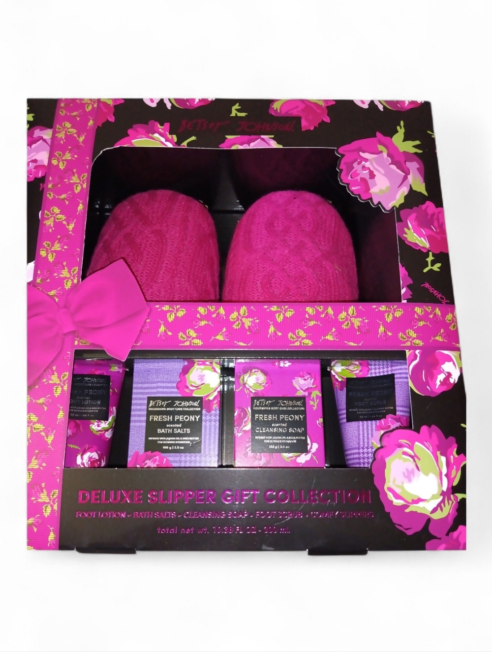 Betsey Johnson Hot Pink Floral Slipper & Bath Gift Set